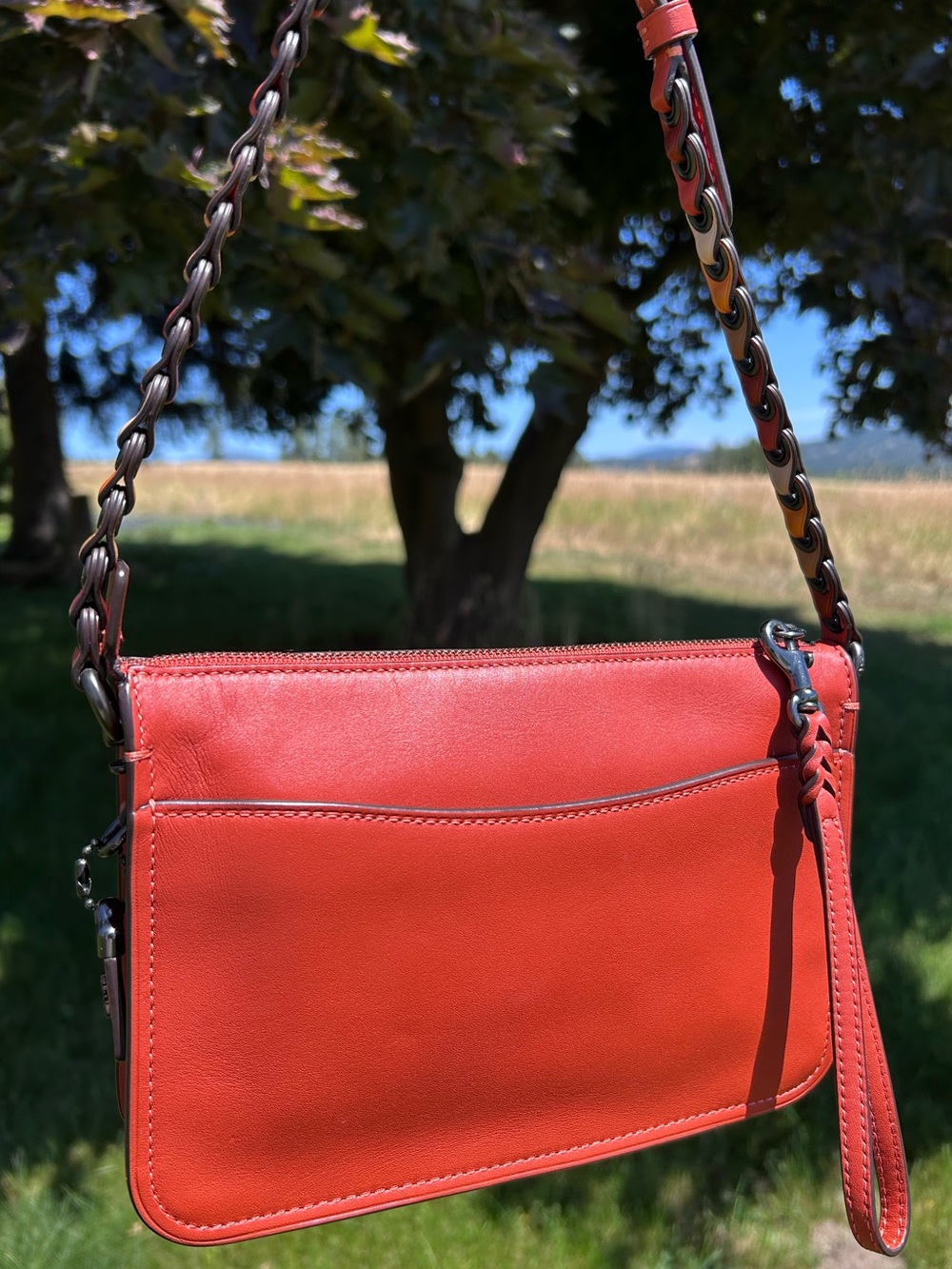 COACH 1941 Grommet Links Glovetanned Leather Soho XBody/Clutch in Vermillion - Picture 15 of 15